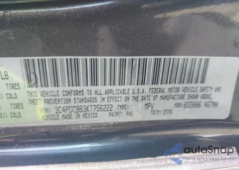 2019 Dodge Journey Se из США, поврежденный, VIN 3C4PDCBB3KT756222